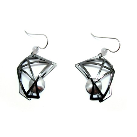 Black Rhodium 'Web' Design Dangle Earrings by Christophe Poly - Click Image to Close